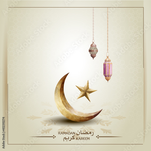 islamic greetings ramadan kareem card design background with gold crescent moon