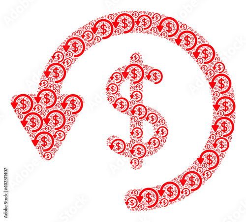 Vector refund fractal is created of scattered recursive refund items. Recursive composition of refund.