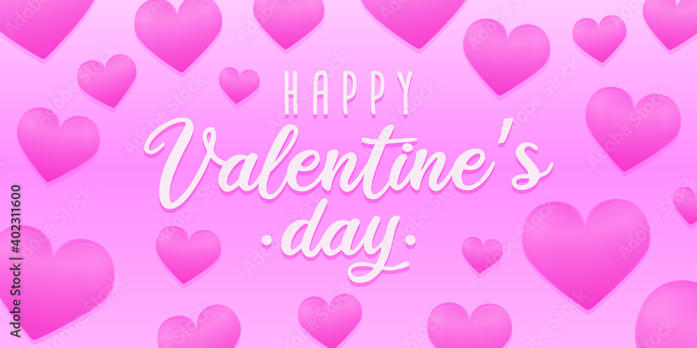 Valentine's Day Card Abstract Harts Banner Template. Background Love Holidays. Vector Horizontal Design.