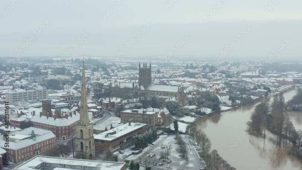 Fast fly towards snowy cathedral Fast fly towards snowy cathedral