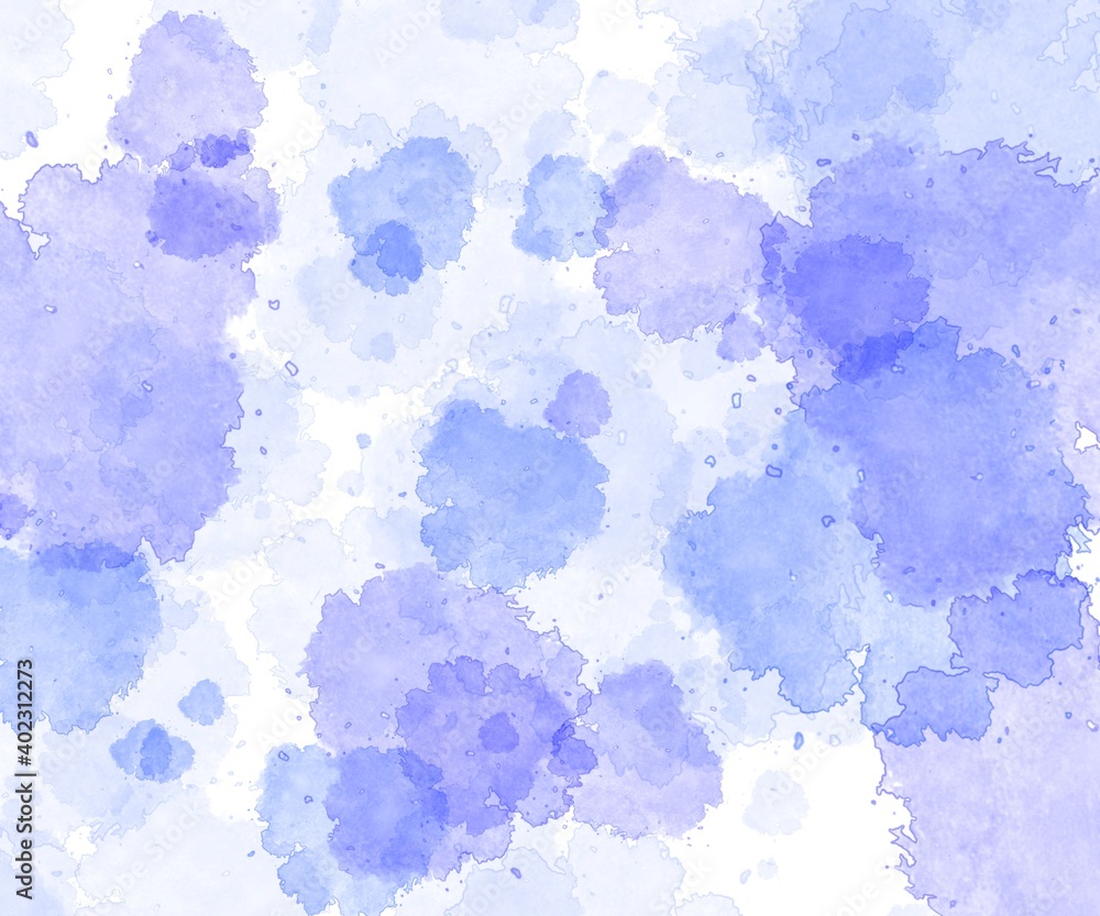 Abstract blue watercolor splash background. Real watercolor texture. Watercolor splashes and texture dots. Artistic hand drawing background.