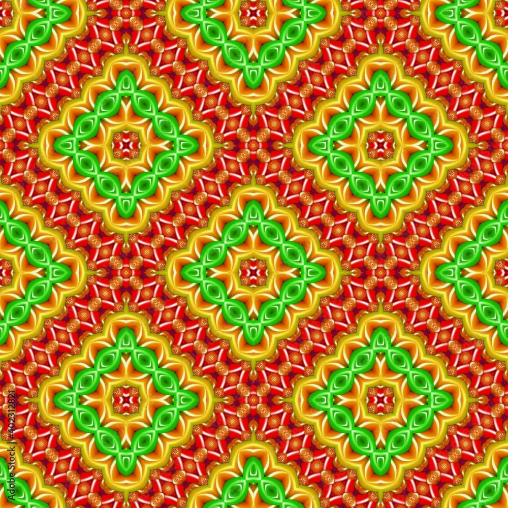 Seamless pattern with symmetric geometric ornament.
