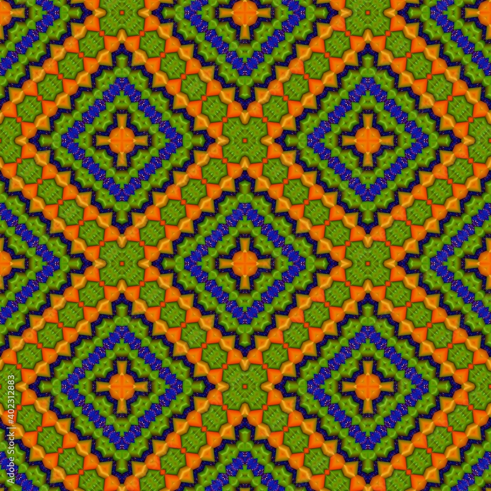 Seamless pattern with symmetric geometric ornament.
