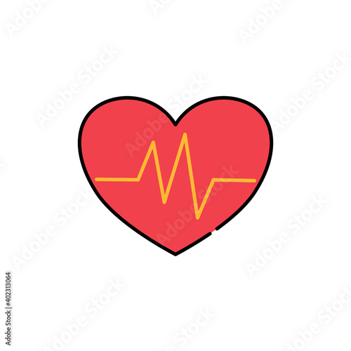 heart and heartbeat pulse isolated icon on white background. Vector illustration in flat cartoon design.  © Chai Phakdee