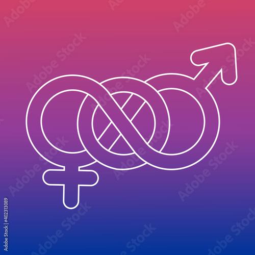 Bisexual symbol outline icon on colorful background. Sexual orientation concept. Sign for web page, mobile app, banner, social media, button, logo