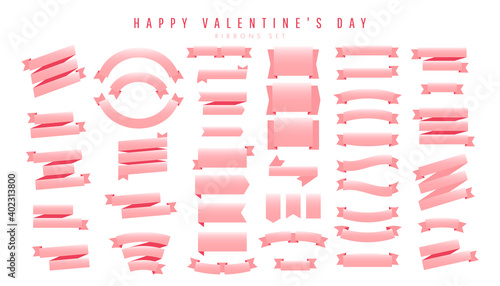 Light pink silk ribbons vector set isolated white background. Vector Illustration