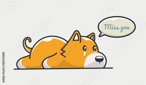 Sad red dog saying Miss you.