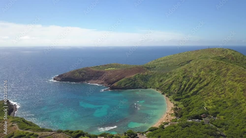 flying a 4k drone above the blue lagoon in Hawaii, Honolulu flying a 4k drone above the blue lagoon in Hawaii, Honolulu