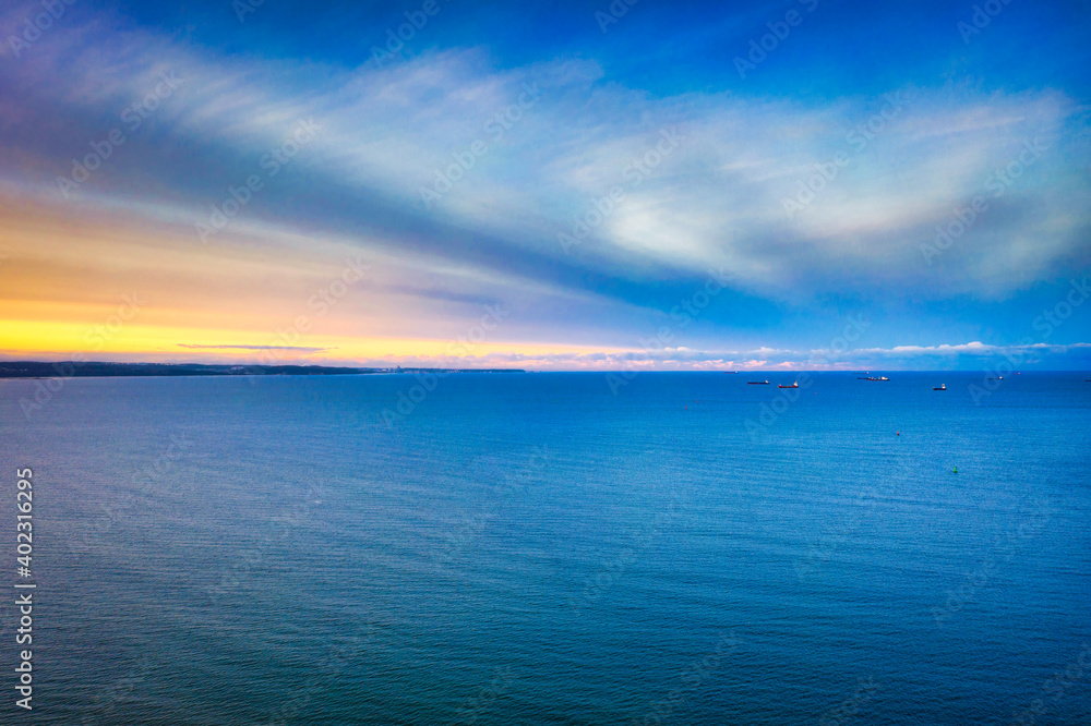 Aerial scenery of the Baltic Sea in New Port at sunset, Gdansk. Poland Aerial scenery of the Baltic Sea in New Port at sunset, Gdansk. Poland
