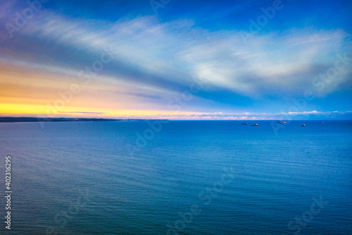 Aerial scenery of the Baltic Sea in New Port at sunset  Gdansk. Poland