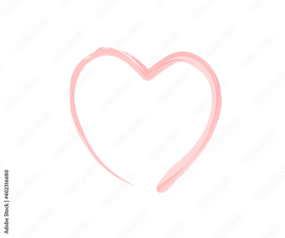 Vector Heart shape frame with brush painting isolated on white b