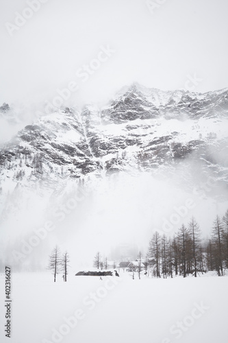 Paesaggio alpino invernale con nebbia photo