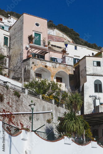Vertical glimpse of Albori village, a characteristic Mediterranean village along the Amalfi coast, in the south of Italy. © Francesca