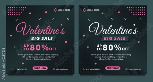 happy Valentine's day sale social media post template with dark background template