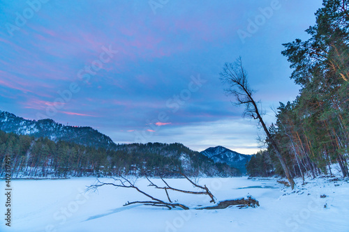 Winter landscape with a view of the Altai mountains, Russia © Alex
