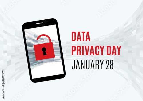 Data Privacy Day vector. Protected mobile phone vector. Phone with red lock icon. Data Privacy Day Poster, January 28. Important day