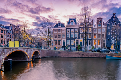Photography Amsterdam Netherlands during sunset, historical canals during sunset hours