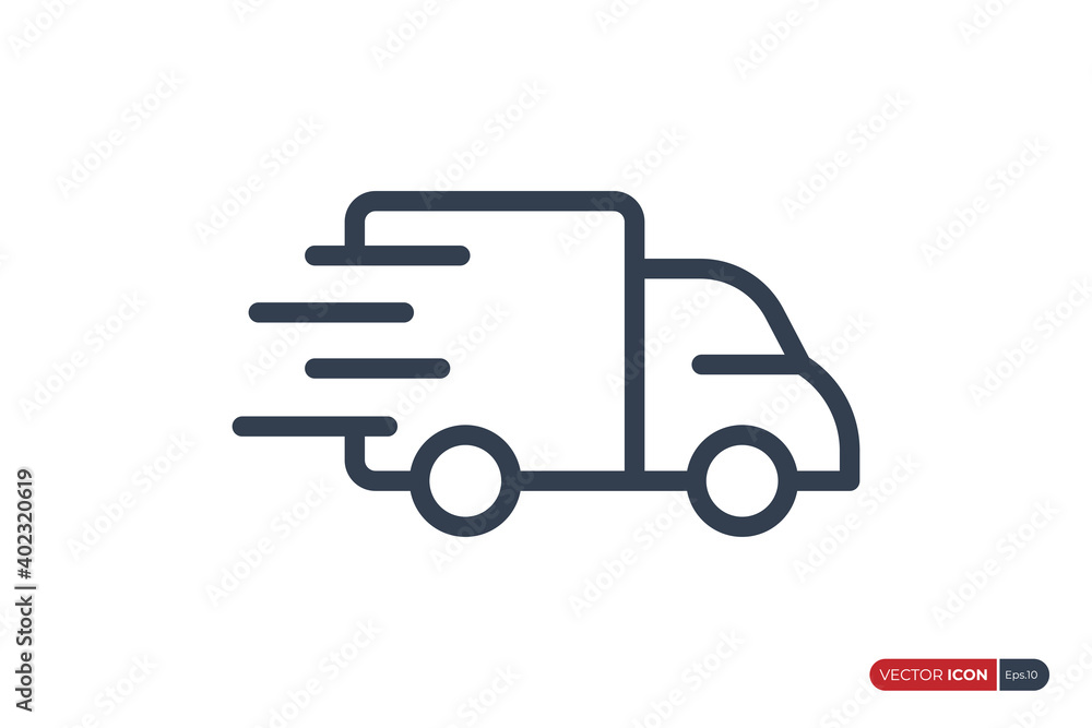 Fast Shipping Delivery Truck Icon Linear Style isolated on White Background. Usable for Apps, Websites and Business Resources. Flat Vector Icon Design Template Element.