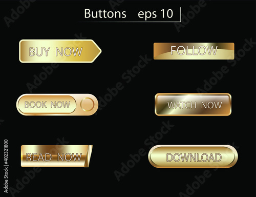 Web buttons gold gradient buttons. Web buttons design template. Modern buttons set. EPS 10