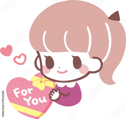 ハートのチョコレートを持った女の子のイラスト素材　バレンタインデー