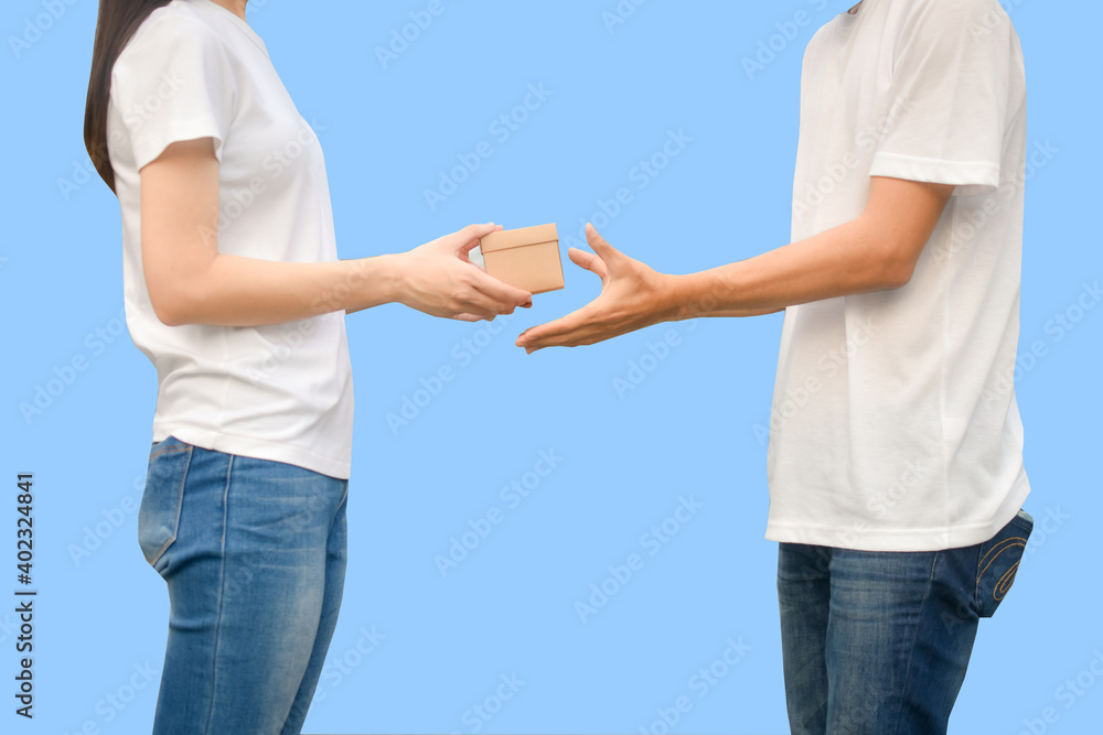 People giving giftbox on background copy spec People giving giftbox on background copy spec
