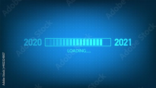 Blue technology background with Loading bar from 2020 to 2021. New year resolution and Happy New Year, Vector illustration
