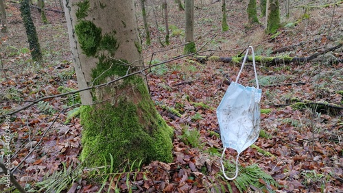 Mask garbage in the forest.