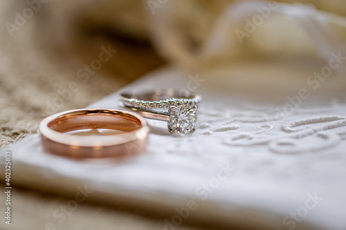 Wedding Rings on Embroidered Cloth