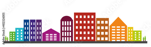 Colorful fictional city skyline silhouette. Vector illustration.
