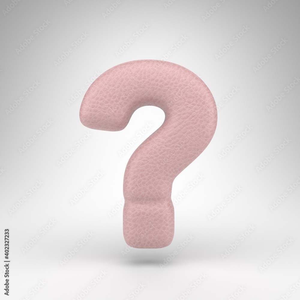 Question symbol on white background. Pink leather 3D sign with skin texture. Question symbol on white background. Pink leather 3D sign with skin texture.