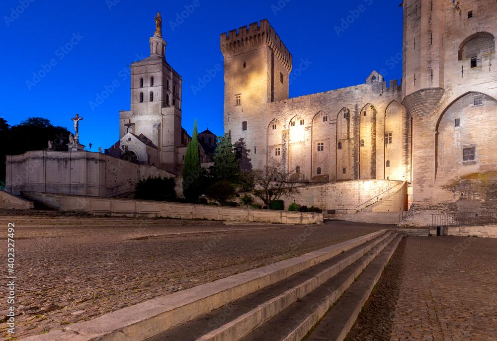 Avignon. Provence. The central facade of the papal palace at dawn. Avignon. Provence. The central facade of the papal palace at dawn.