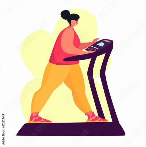 A young obese woman doing exercise. A girl working in sweat to get rid of belly fat. Obesity.