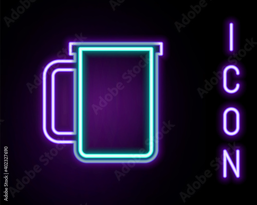 Glowing neon line Coffee cup icon isolated on black background. Tea cup. Hot drink coffee. Colorful outline concept. Vector.