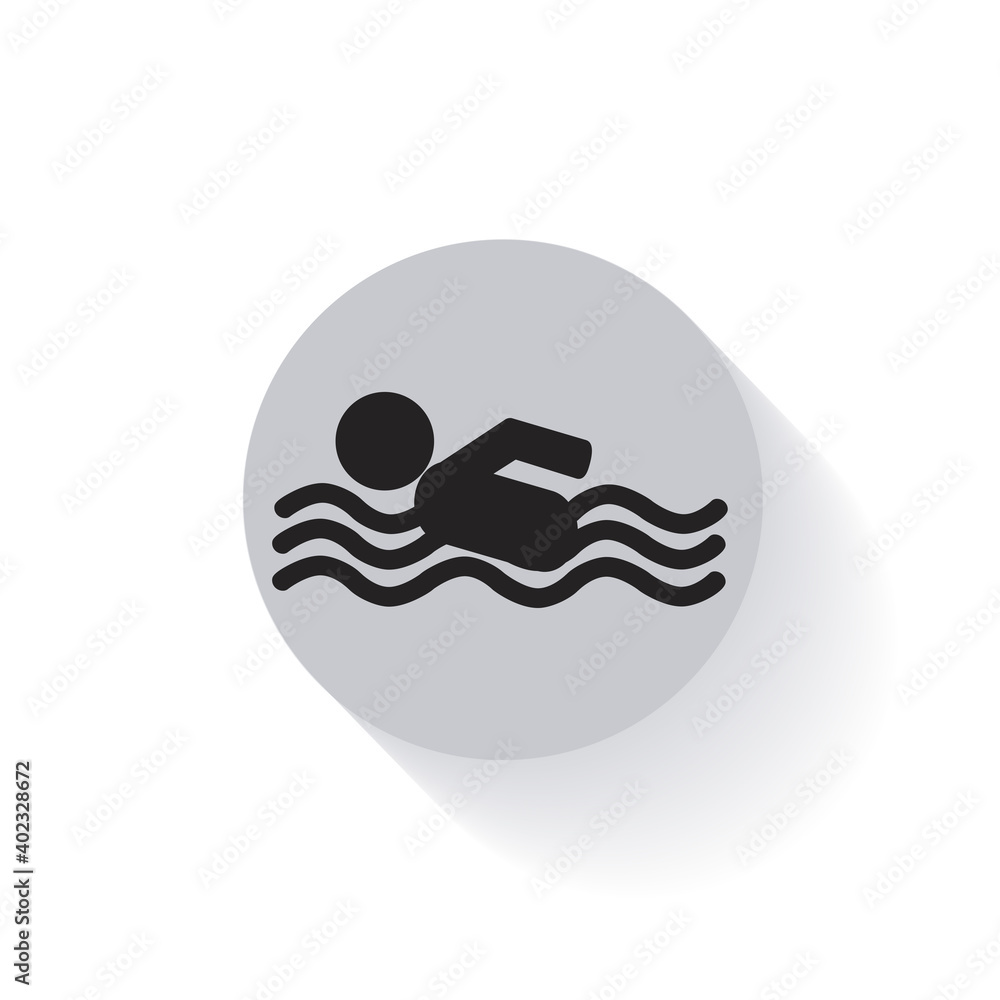 Silhouette of a man in the water. Water sports. Sports swimming. Vector illustration of a sports sign. Button, emblem, sports badge. Doodle style. Black and white, gray on a white background Silhouette of a man in the water. Water sports. Sports swimming. Vector illustration of a sports sign. Button, emblem, sports badge. Doodle style. Black and white, gray on a white background
