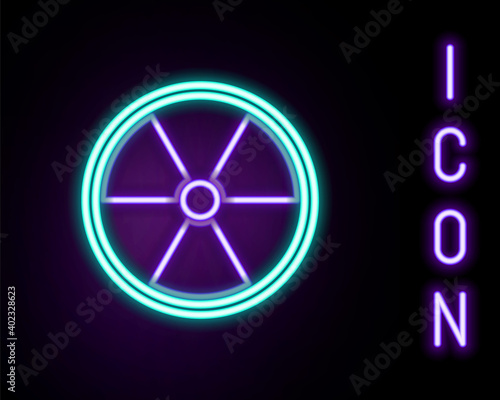 Glowing neon line Radioactive icon isolated on black background. Radioactive toxic symbol. Radiation Hazard sign. Colorful outline concept. Vector.