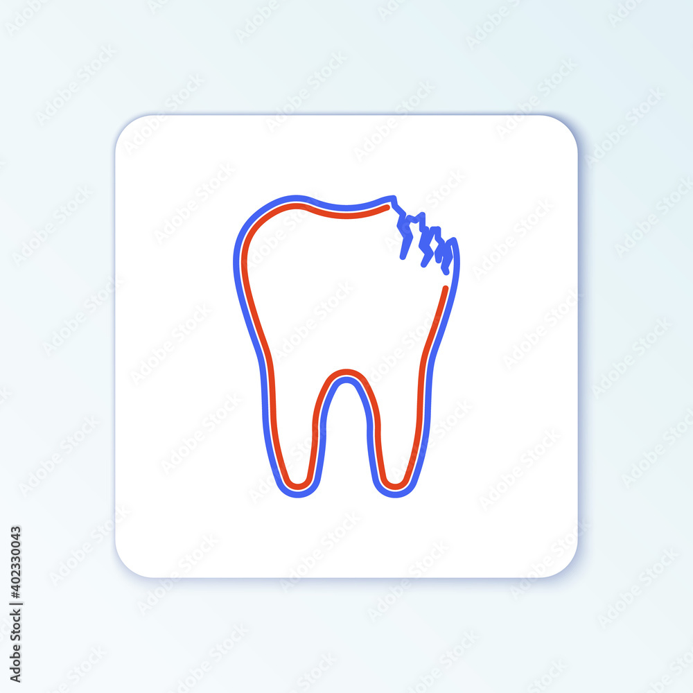 Line Broken tooth icon isolated on white background. Dental problem icon. Dental care symbol. Colorful outline concept. Vector. Line Broken tooth icon isolated on white background. Dental problem icon. Dental care symbol. Colorful outline concept. Vector.