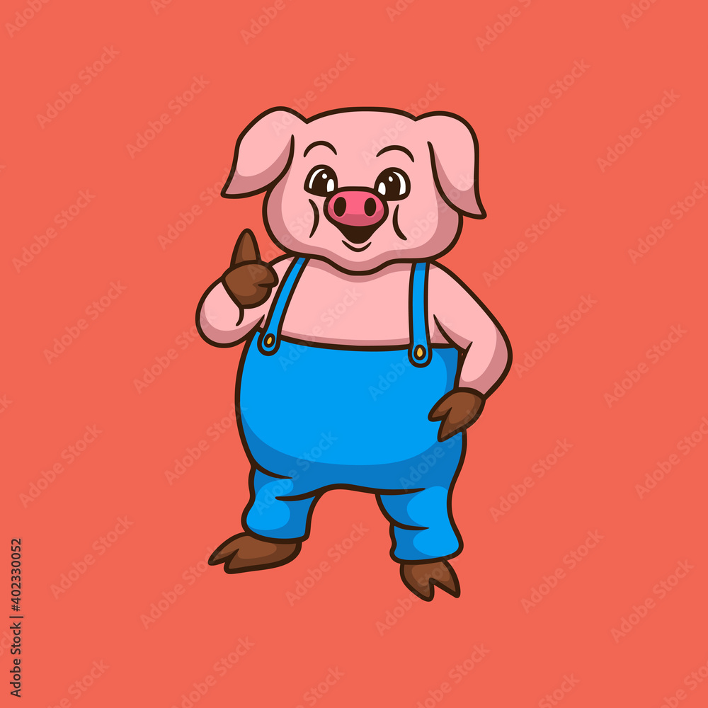 cartoon animal design pig pose thumbs cute mascot logo cartoon animal design pig pose thumbs cute mascot logo