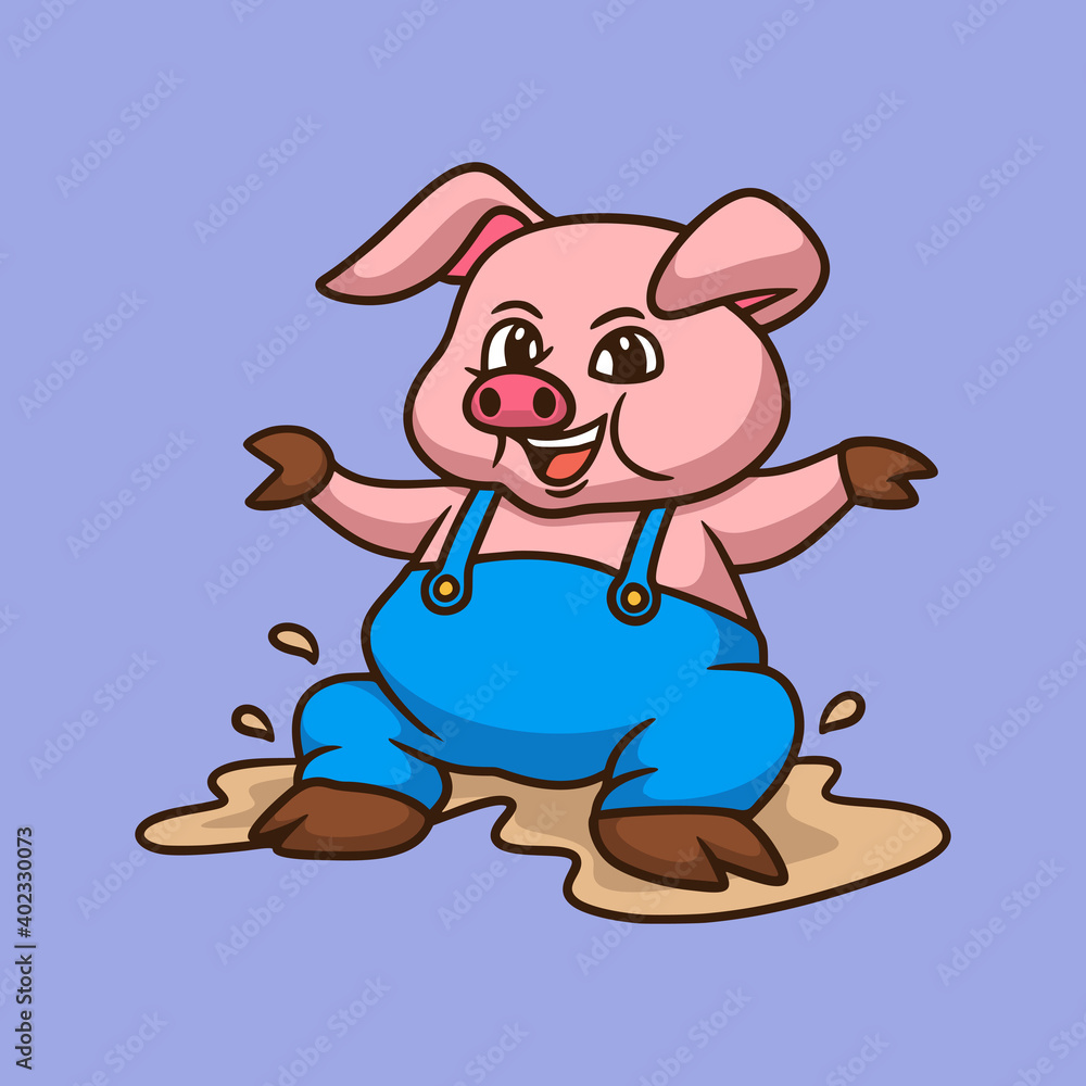 cartoon animal design pigs sit playing mud cute mascot logo cartoon animal design pigs sit playing mud cute mascot logo