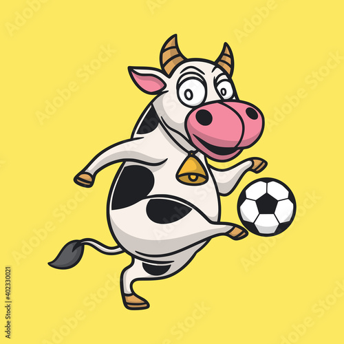 cartoon animal design cow playing ball cute mascot logo
