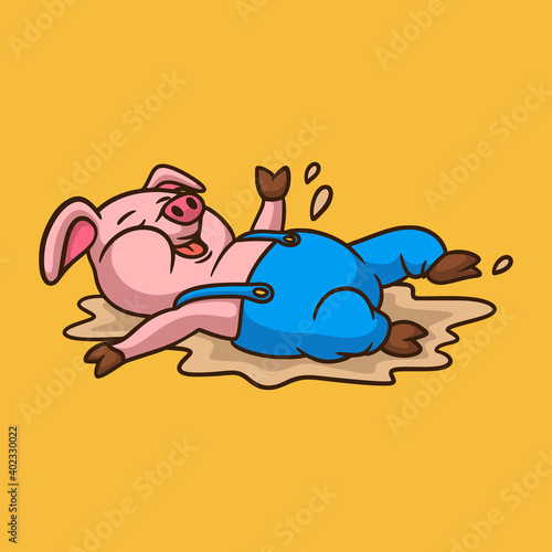 cartoon animal design pigs playing with mud cute mascot logo