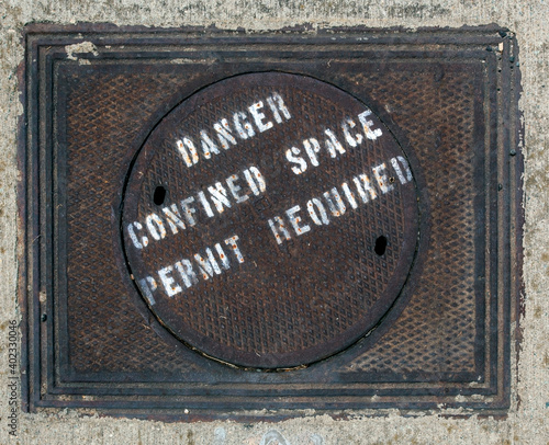 Принти на полотні DANGER CONFINED SPACE  PERMIT  REQUIRED warning message on manhole cover