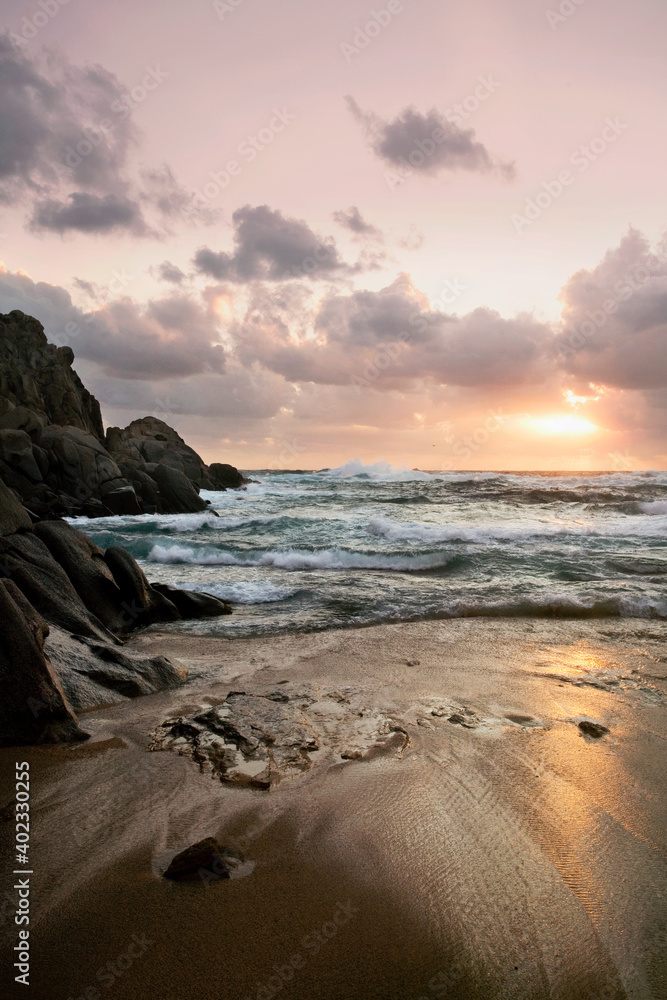 Rocky shore at sunset, Rocky shore at sunset,