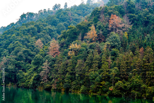 Scenery of rivers, green mountains and riverside towns in Guilin, Guangxi, China