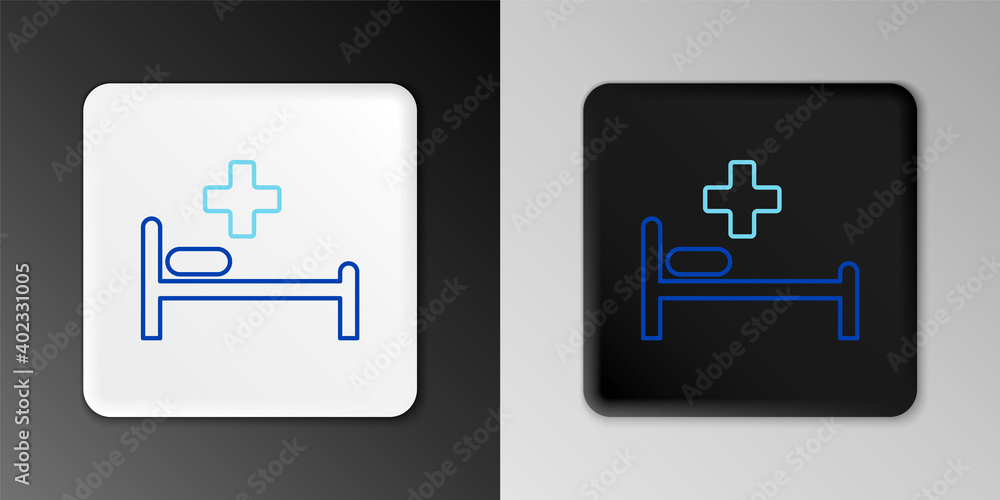 Line Hospital bed with Medical symbol of the Emergency - Star of Life icon isolated on grey background. Colorful outline concept. Vector. Line Hospital bed with Medical symbol of the Emergency - Star of Life icon isolated on grey background. Colorful outline concept. Vector.