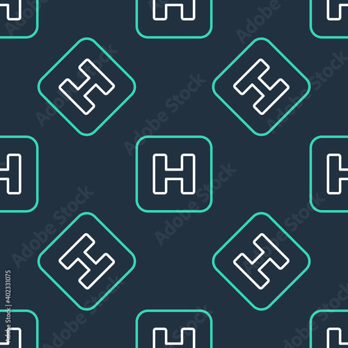 Line Hospital sign icon isolated seamless pattern on black background. Vector.