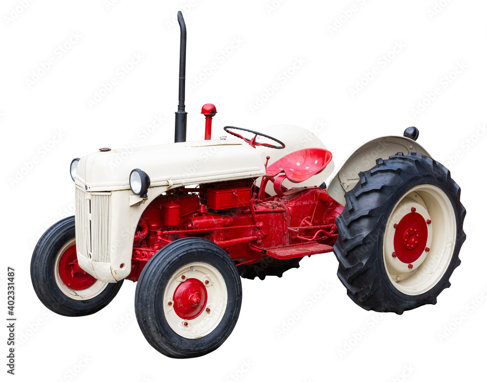 Fototapeta premium Vintage Farm Tractor Isolated on a White Background
