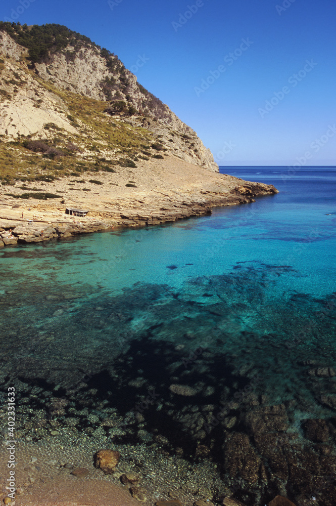 Cala Figuera, stunning beach on Cap de Formentor peninsula,  Mallorca, Balearic Islands, Spain, Europe.