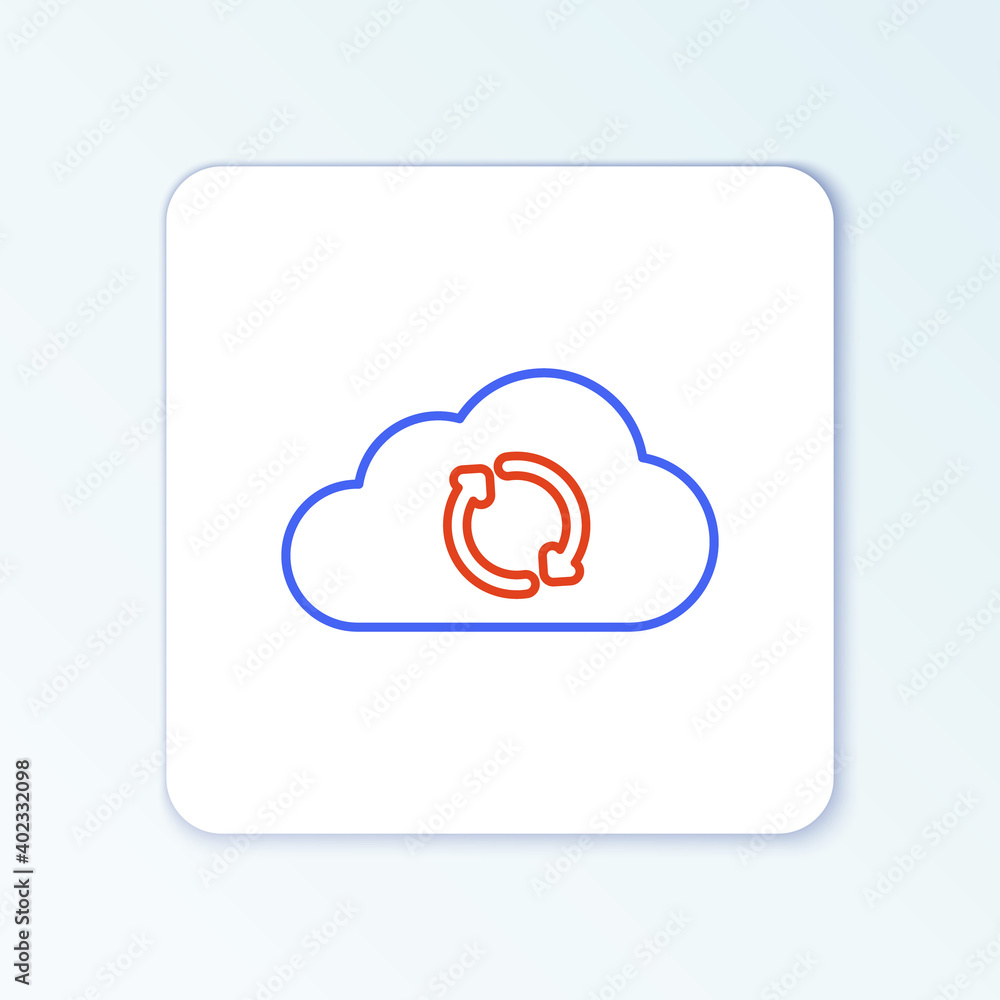 Line Cloud sync refresh icon isolated on white background. Cloud and arrows. Colorful outline concept. Vector. Line Cloud sync refresh icon isolated on white background. Cloud and arrows. Colorful outline concept. Vector.