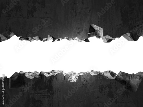 Cracked broken hole in concrete wall