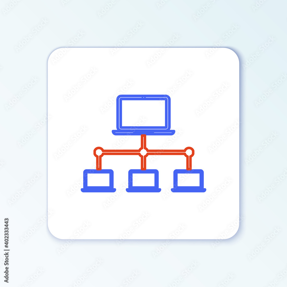 Line Computer network icon isolated on white background. Laptop network. Internet connection. Colorful outline concept. Vector. Line Computer network icon isolated on white background. Laptop network. Internet connection. Colorful outline concept. Vector.